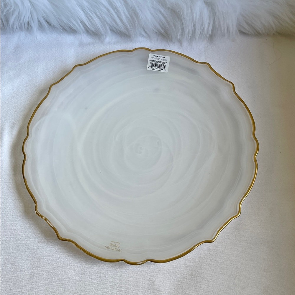 American Atelier Alabaster Scalloped White Charger With Gold trim.New With Tags.